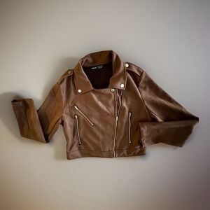 Chic Brown Moto Jacket 🤎 SHEIN Size L Faux Suede